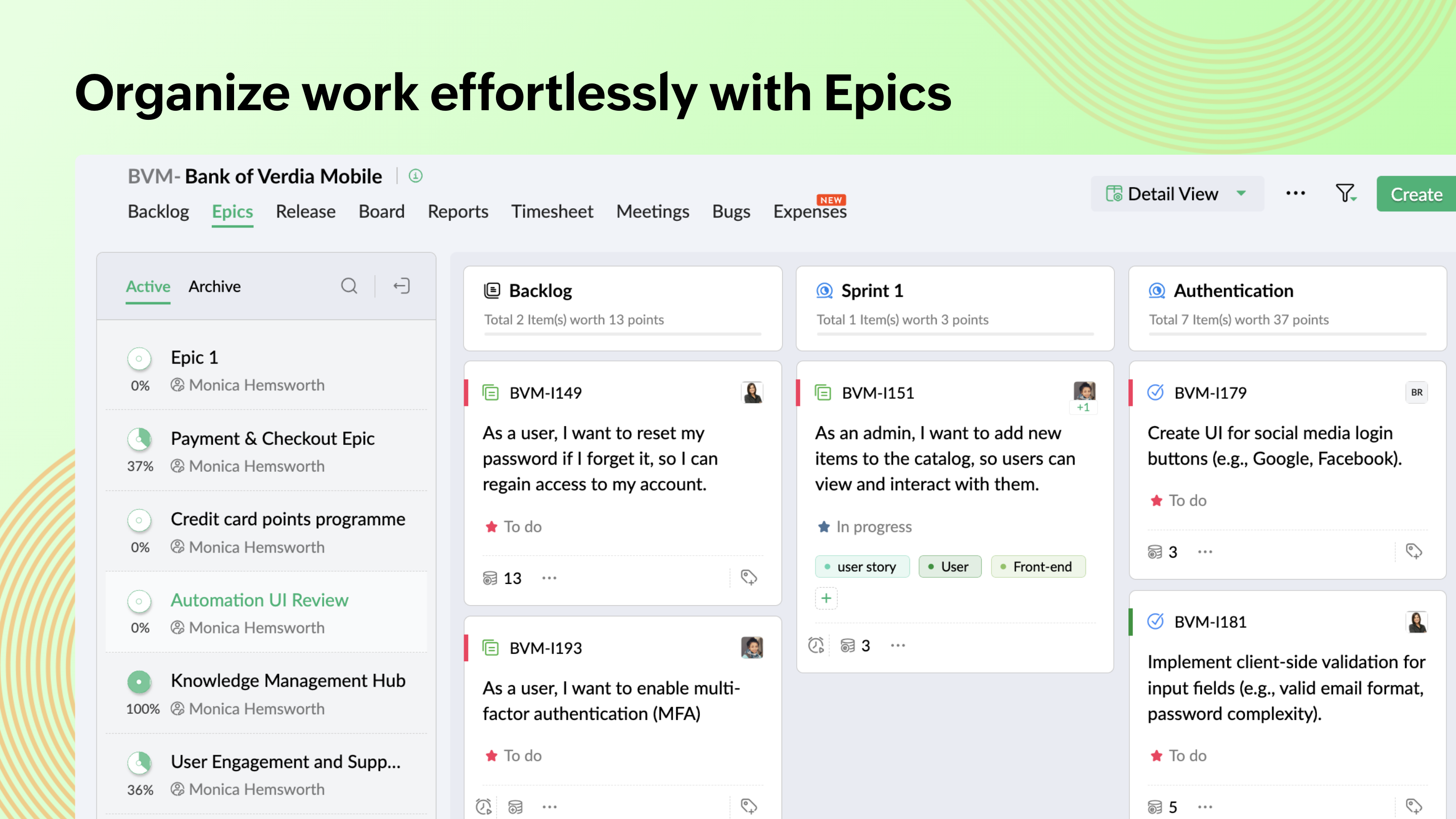 screenshot of Zoho Sprints